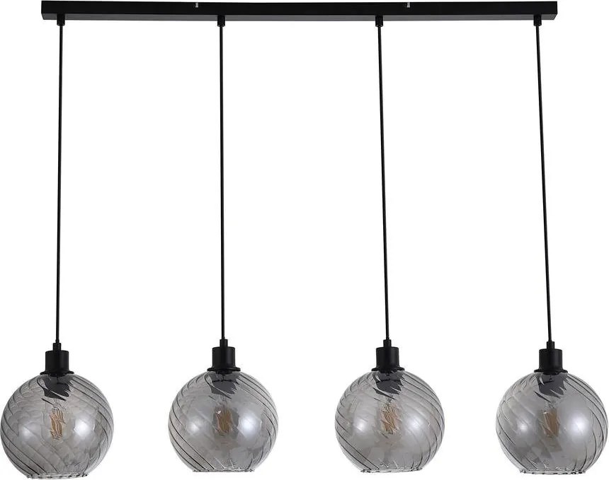 Lustra cu 4 pendule metal negru, sticla fumurie Radiance