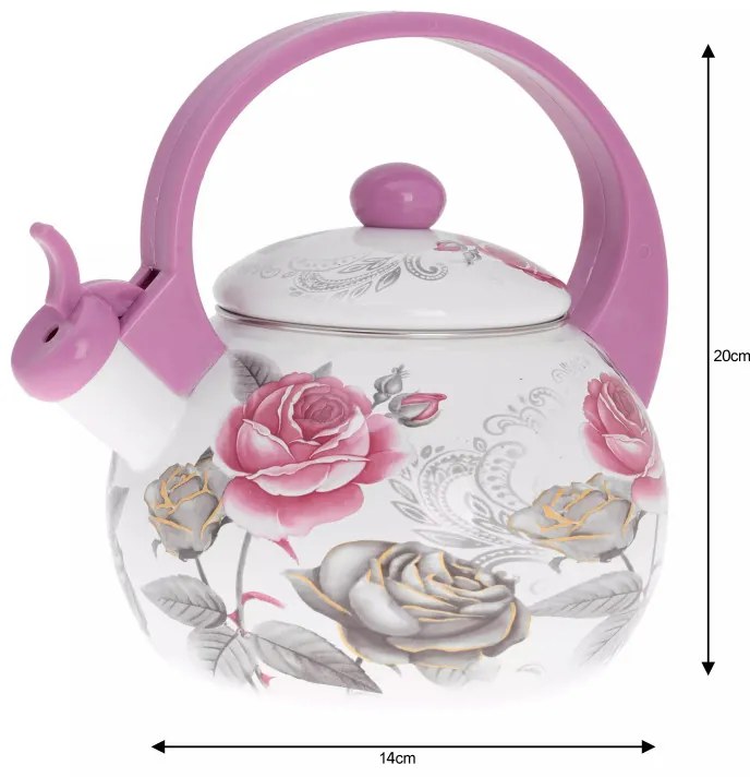 Ceainic Kinghoff KH 1911, 2 l, Email, Mâner izolat termic, Inducție, Alb/Roz