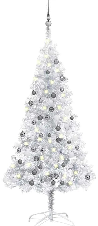 vidaXL Brad Crăciun pre-iluminat cu set globuri, argintiu, 150 cm, PET