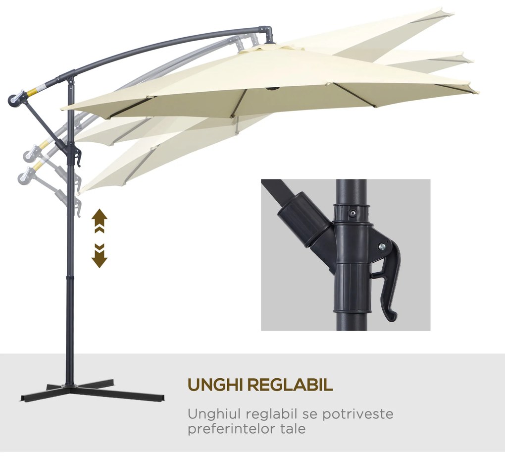 Outsunny Umbrelă de Soare Excentrică cu Bază în Cruce Inclusă, din Metal și Poliester, 3x2,5 m, Bej | Aosom Romania