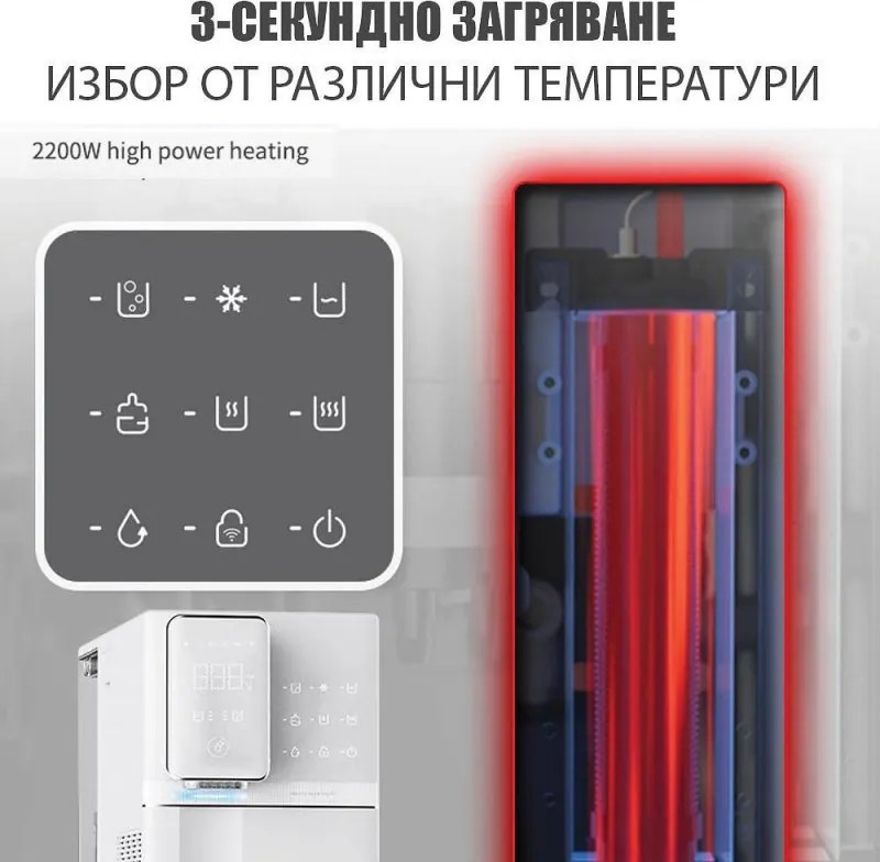 Dispenser de apă ELIXIR Go 2, 2250 W, Încălzire 18 l/h, Răcire 3 l/h, 4–90 °C, Carbonatare, Filtrare în 34 de etape, Wi-Fi, Ecran tactil, Alb