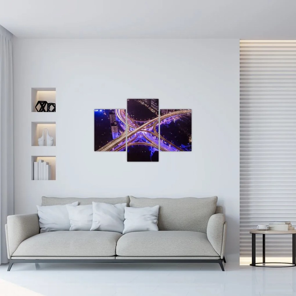 Tablou cu o interesecție mare noapte (90x60 cm)