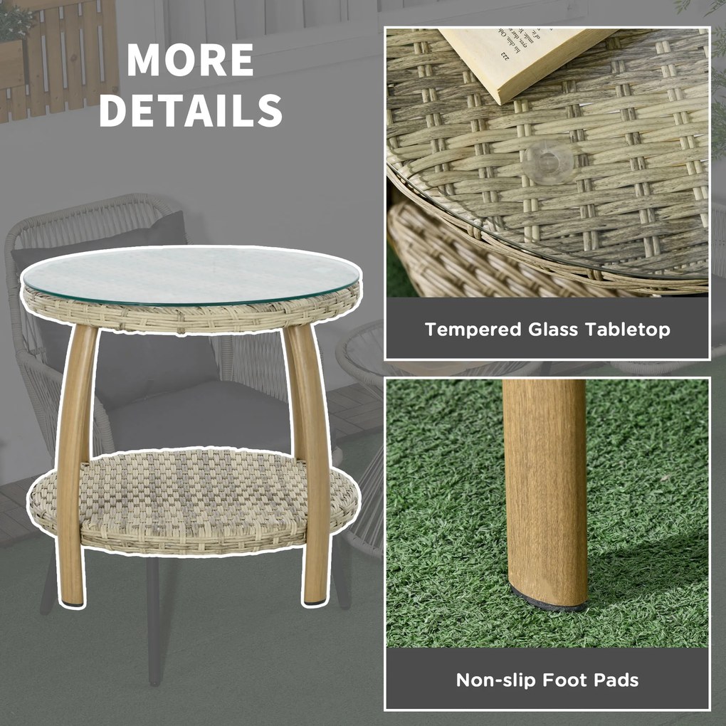 Outsunny Set Mobilier Terasă 3 Piese din Răchită, Salon Exterior cu Perne Moi și Masă de Cafea din Sticlă Securizată, Confortabil | Aosom Romania