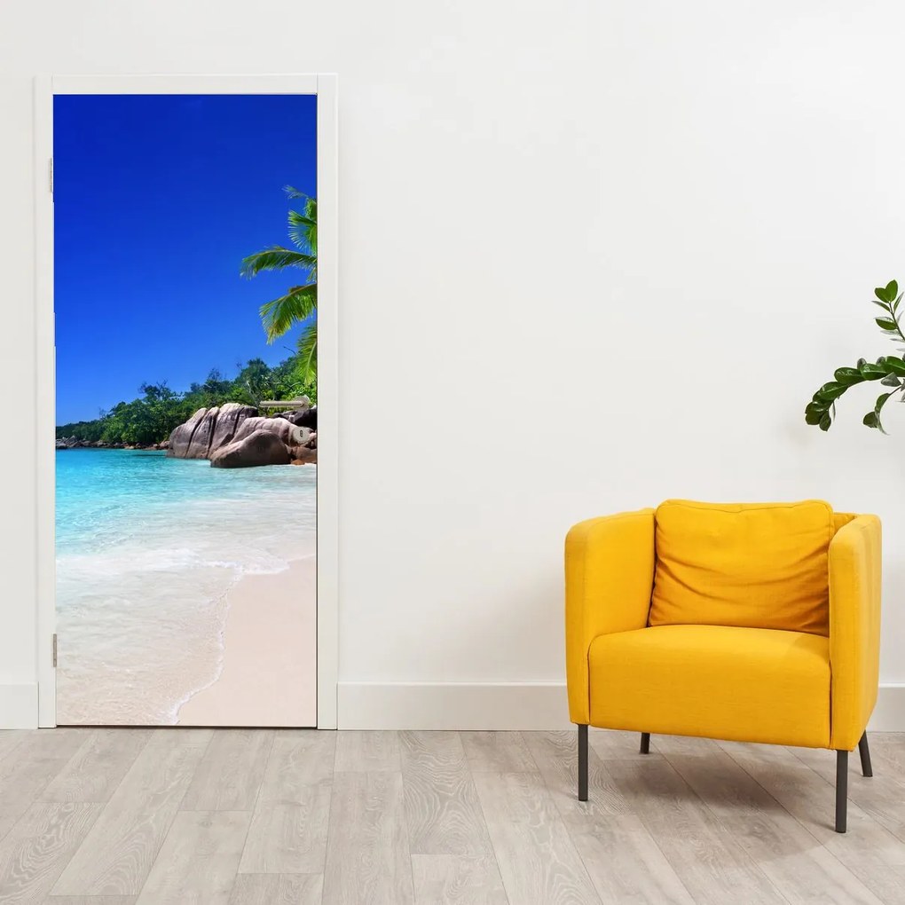 Fototapet pentru ușă - Plaja de pe insula Praslin (95x205cm)