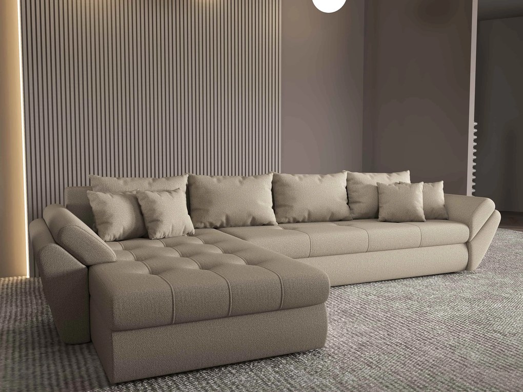 Colțar extensibil dumonde cu ladă de depozitare si sezut confortabil din spuma high-density, Loana XL Enjoy Camel 335x185 cm