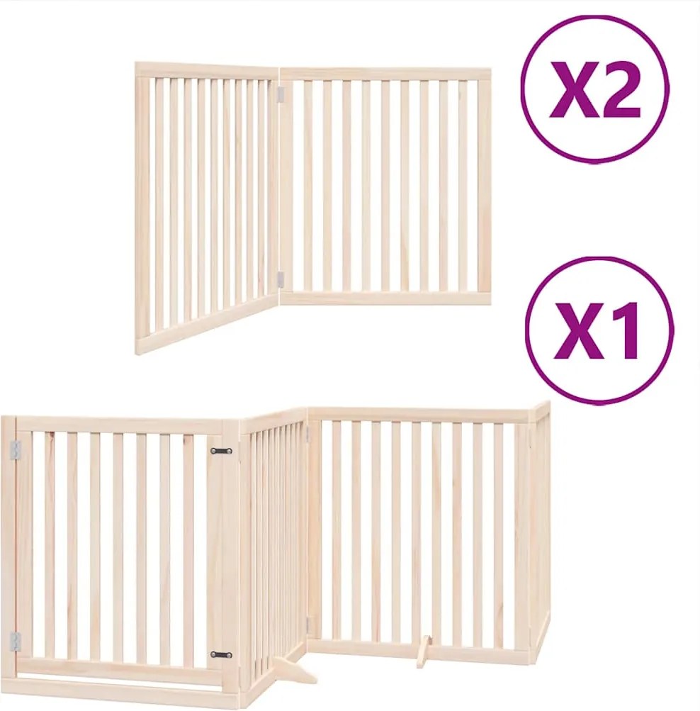 vidaXL Poartă de câini pliabilă cu ușă, 8 panouri, 640 cm, lemn plop