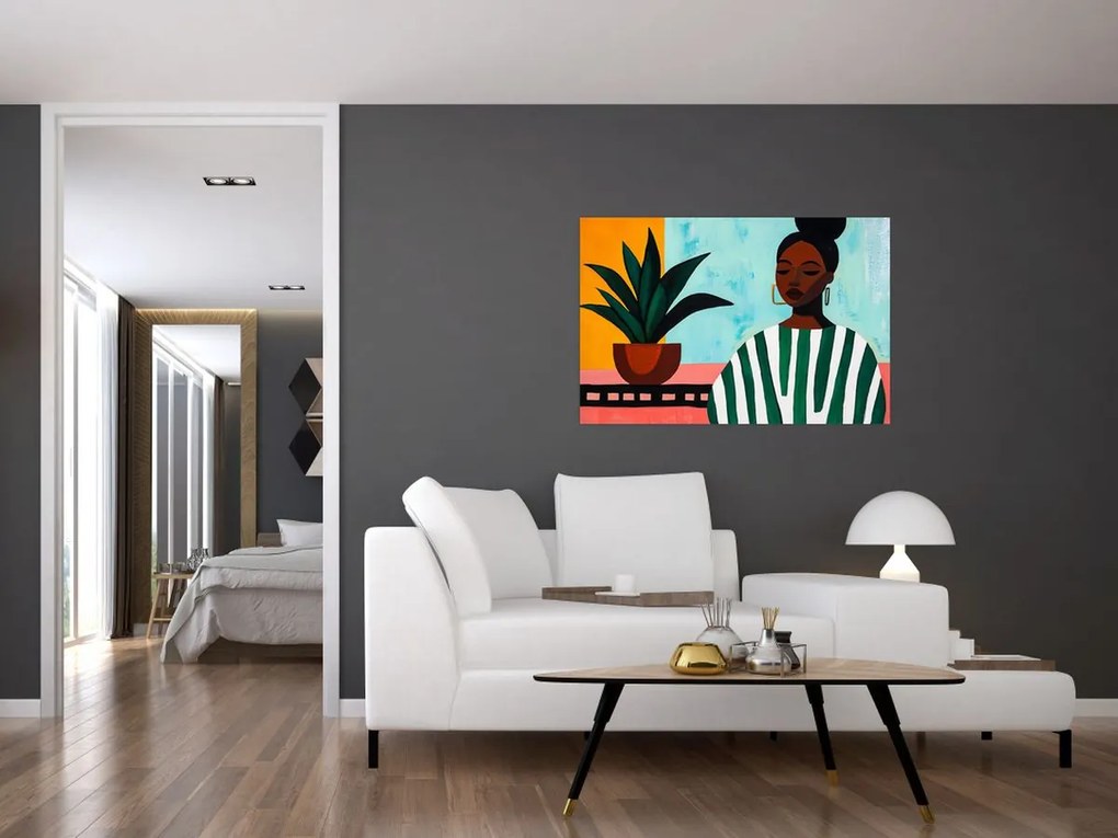 Tablou - Femeie cu floare (90x60 cm)