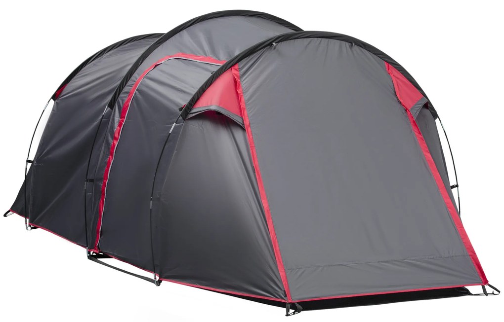 Outsunny Cort pentru Camping 2 Locuri cu Vestibul Mare, Cort Impermeabil Usi cu Fermoar, 426x206x154cm Gri | Aosom Romania