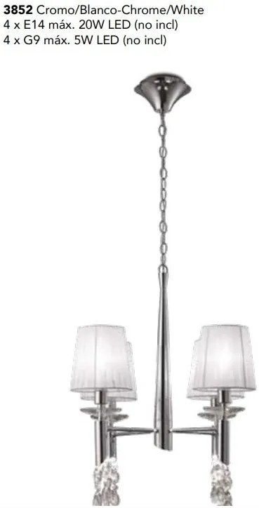 Candelabru elegant cu 4 brate Tiffany crom/ abajur alb