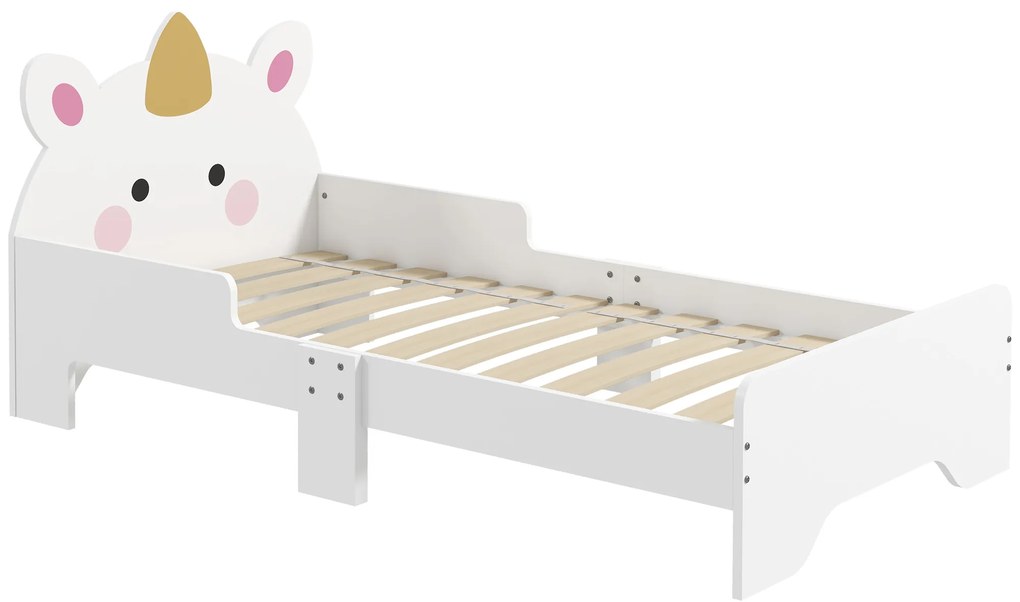 ZONEKIZ Pat pentru copii pat de copii design unicorn 3-6 ani somier cu șipci inclus capacitate de încărcare 80 kg 143 x 74 x 67 cm roz | Aosom Romania