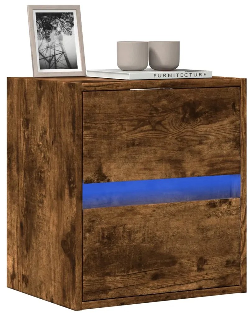 vidaXL Comodă TV de perete cu lumini LED, stejar fumuriu, 41x31x45 cm