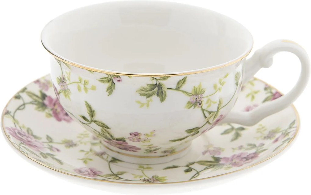 Ceasca cu farfurioara portelan Flowers Pink Ø 13*2 - 12*9*5 cm