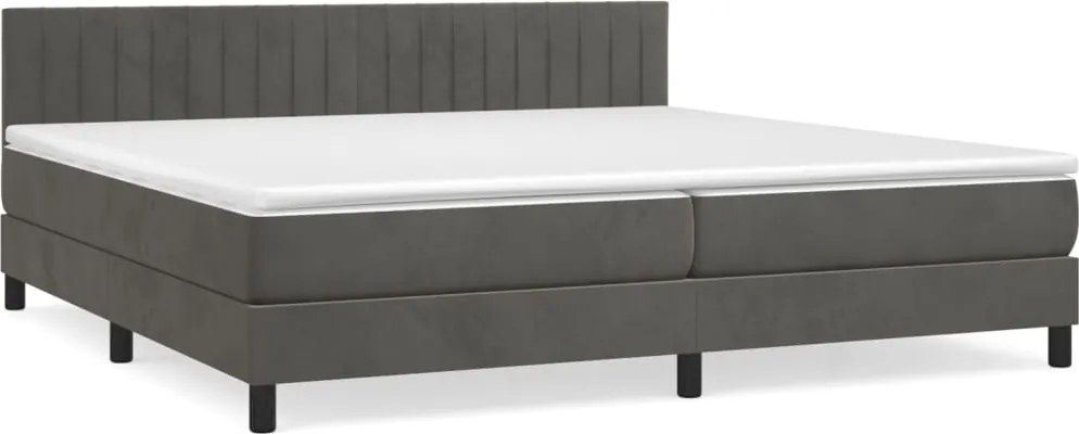 vidaXL Pat box spring cu saltea, gri închis, 200x200 cm, catifea