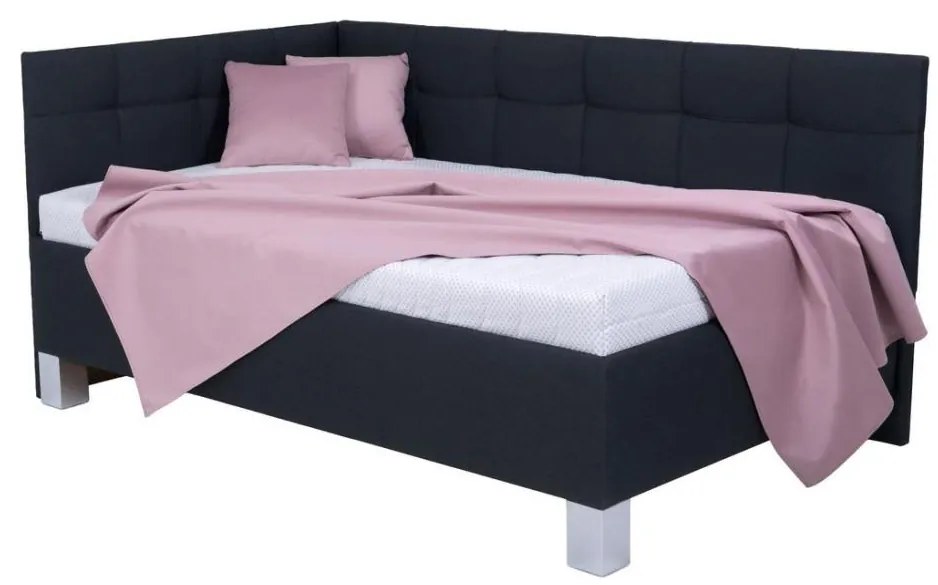 Pat tapițat MARIA PETITE 120x200 cm, antracit, cu saltea și spațiu de depozitare