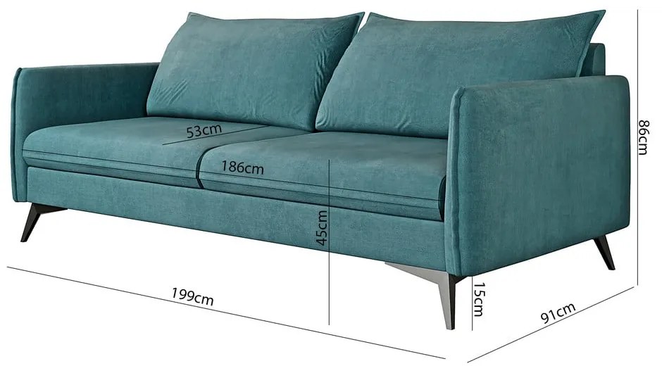 Canapea în culoarea petrolului 199 cm Juli Bis – Ropez
