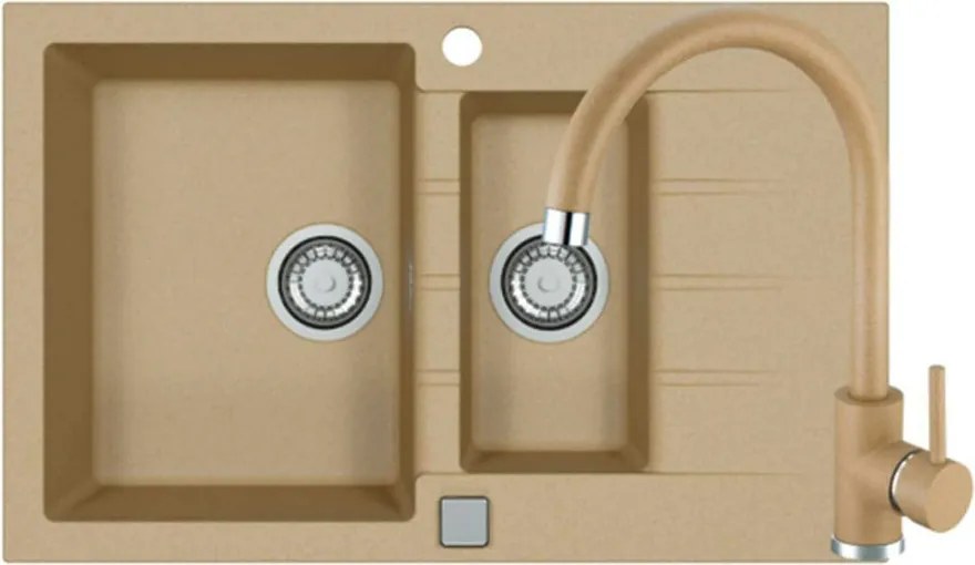 Set chiuveta bucatarie Alveus Cadit 70 bej 79x50 cm si baterie Kati monocomanda