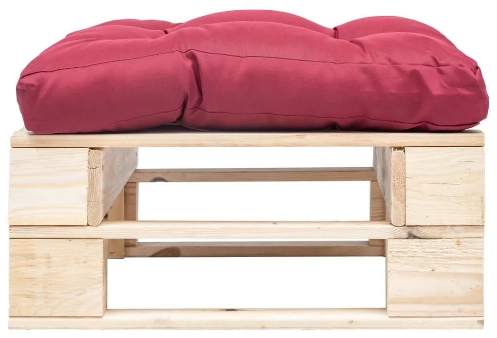 Taburet de gradina din paleti cu perna rosie, natural, lemn