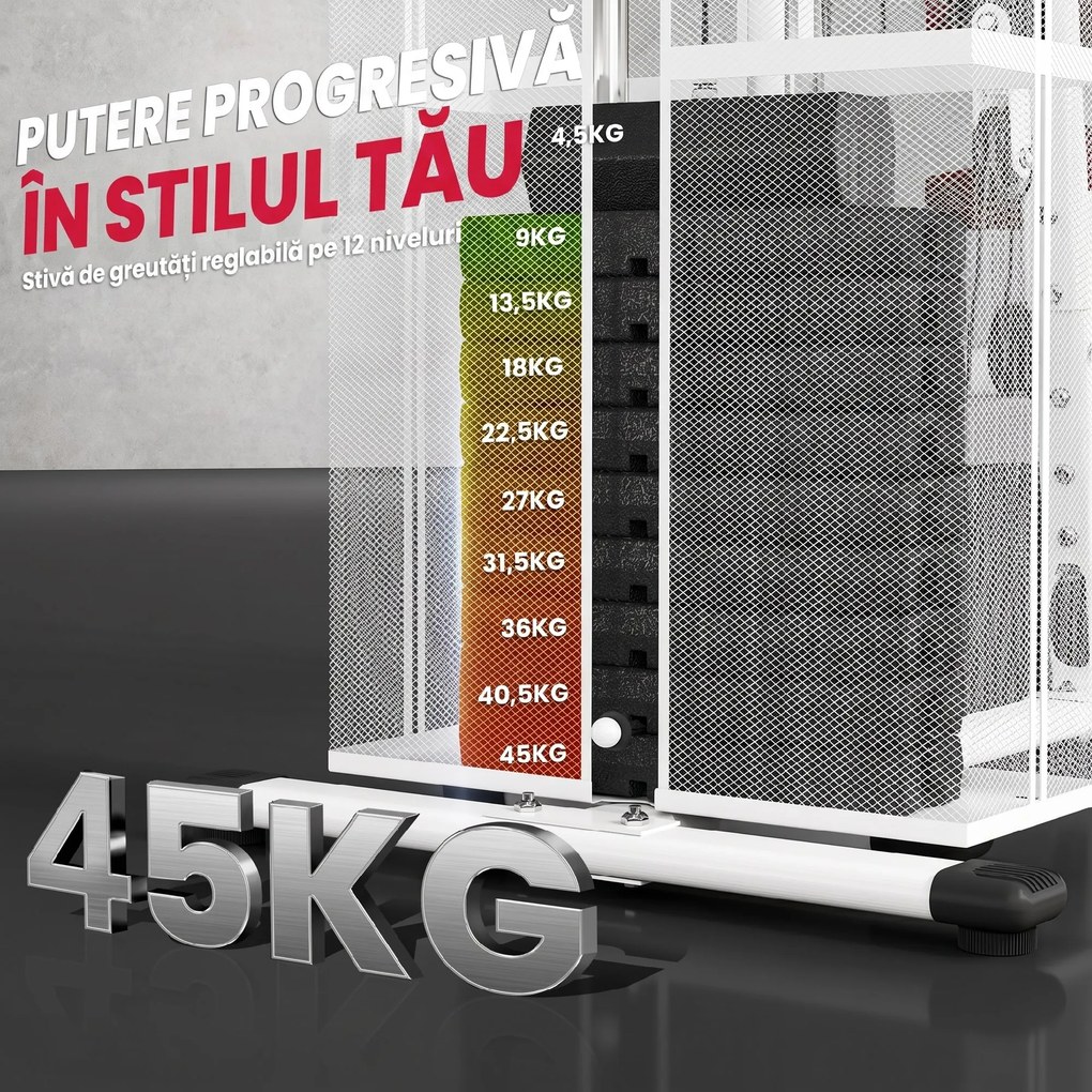 HOMCOM Stație Fitness Multifuncțională cu 4 Perne din Oțel și PU Alb | Aosom Romania