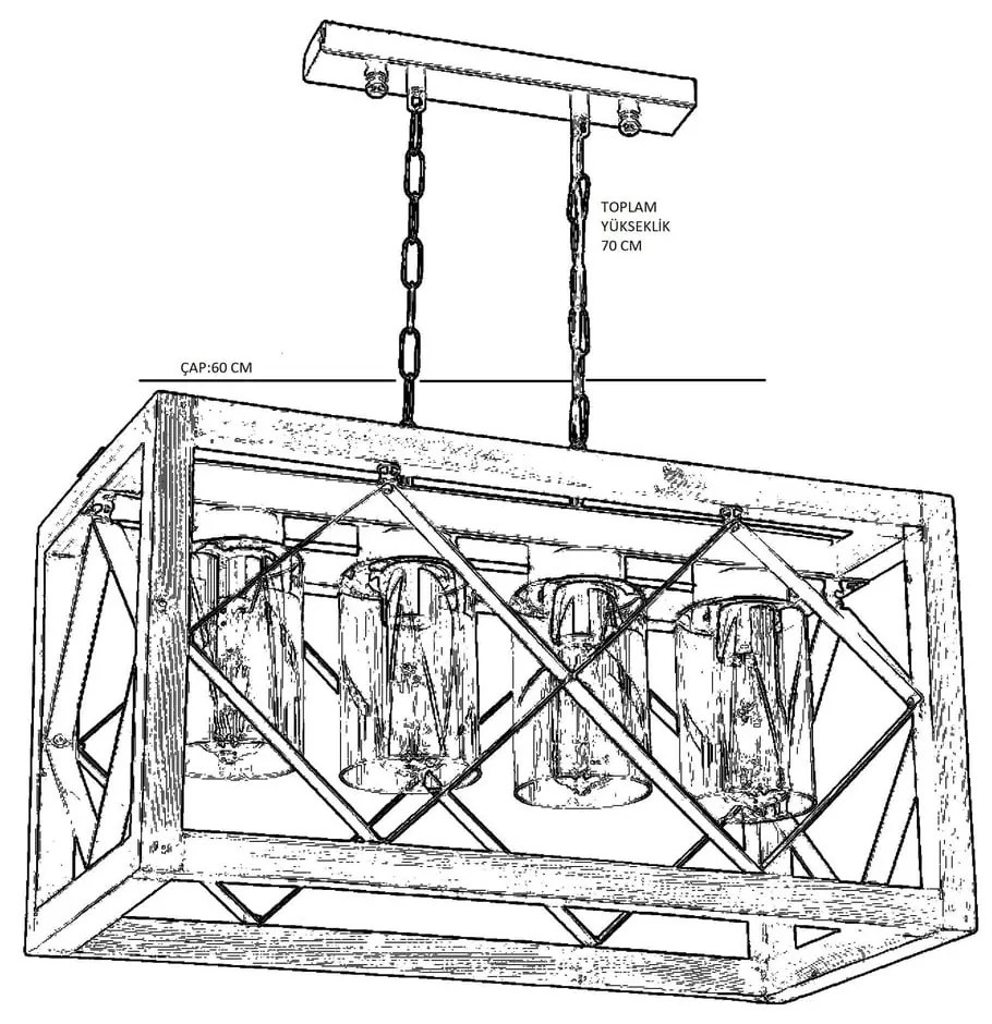 Lustră din lemn de carpen Zikzak Camlı 4lü