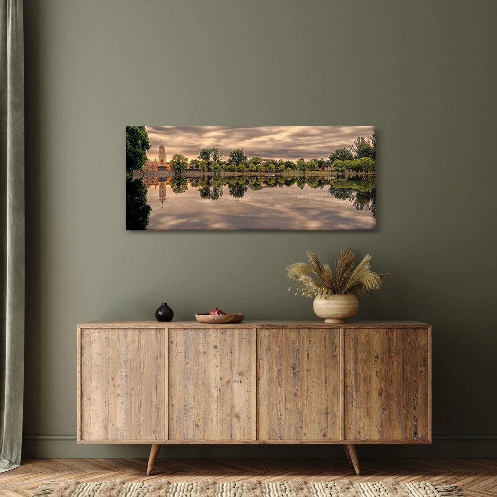 Tablou cu lac și copaci (120x50 cm)