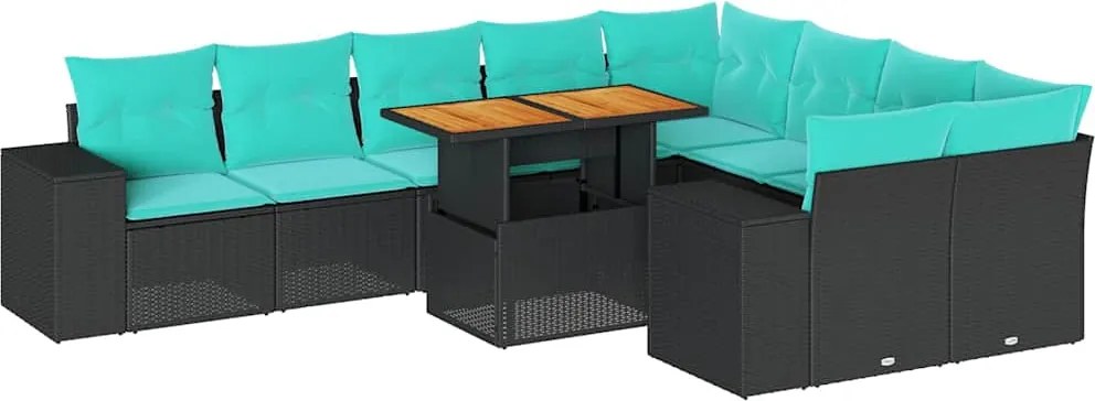 vidaXL Set canapele de grădină cu perne, 10 piese, negru, poliratan