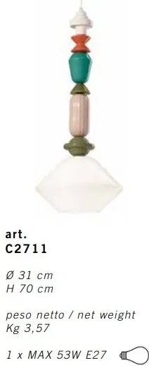 Pendul ceramic design italian realizat manual LARIAT H-70cm