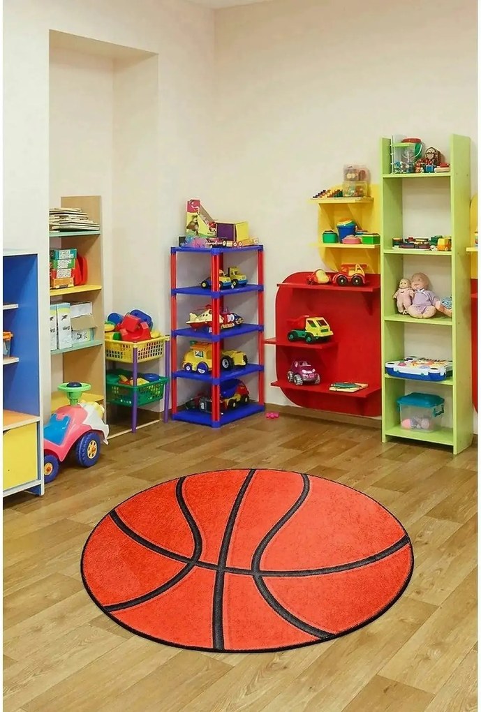 Covor BASKETBALL, 140x140 cm, forma rotunda, poliester/stofa catifelat