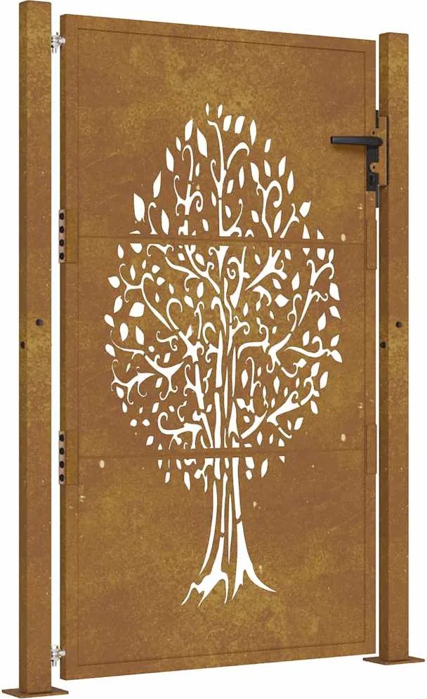 vidaXL Poartă de grădină 100x125 cm, oțel corten, design copac