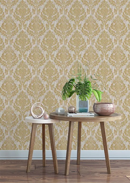 Tapet Faversham, Natural Gold Luxury Flock, 1838 Wallcoverings, 5.3mp / rola