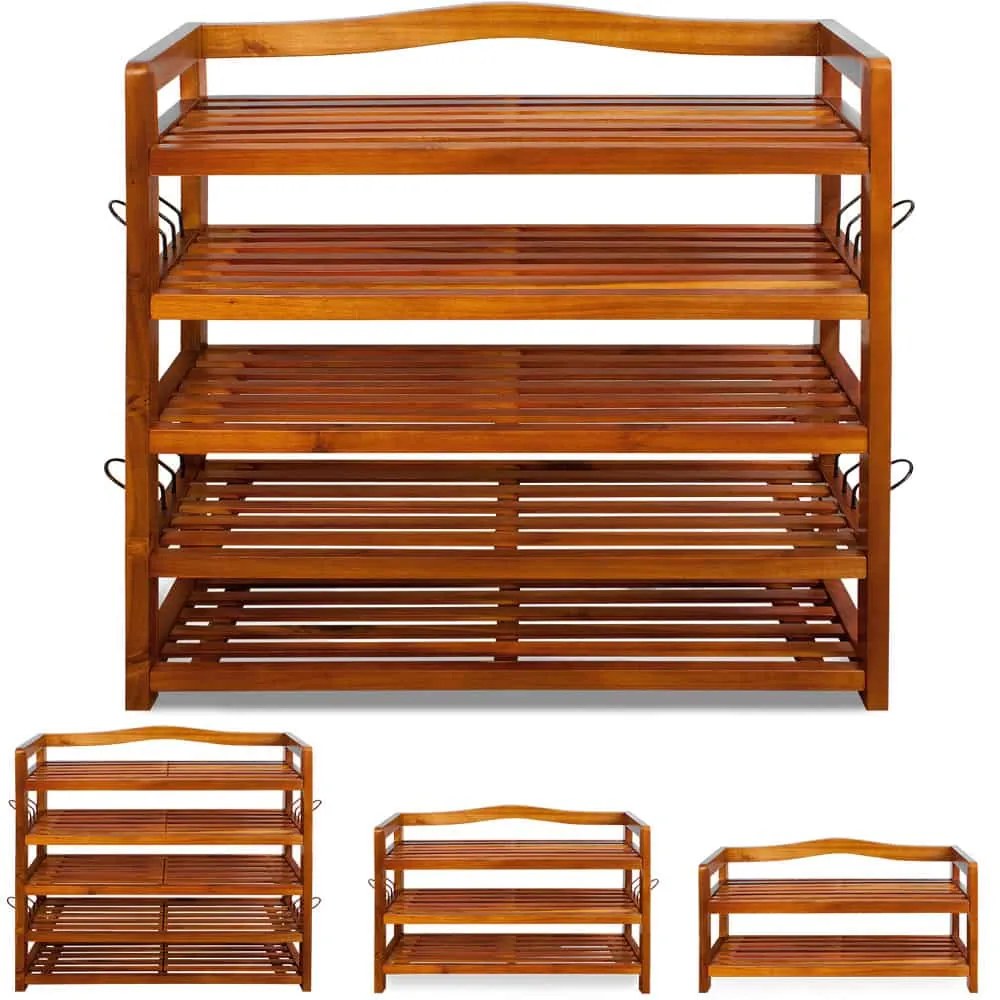 Raft pentru pantofi RUSTIC, 5 polițe, 95x26x82cm, maro natural Casaria