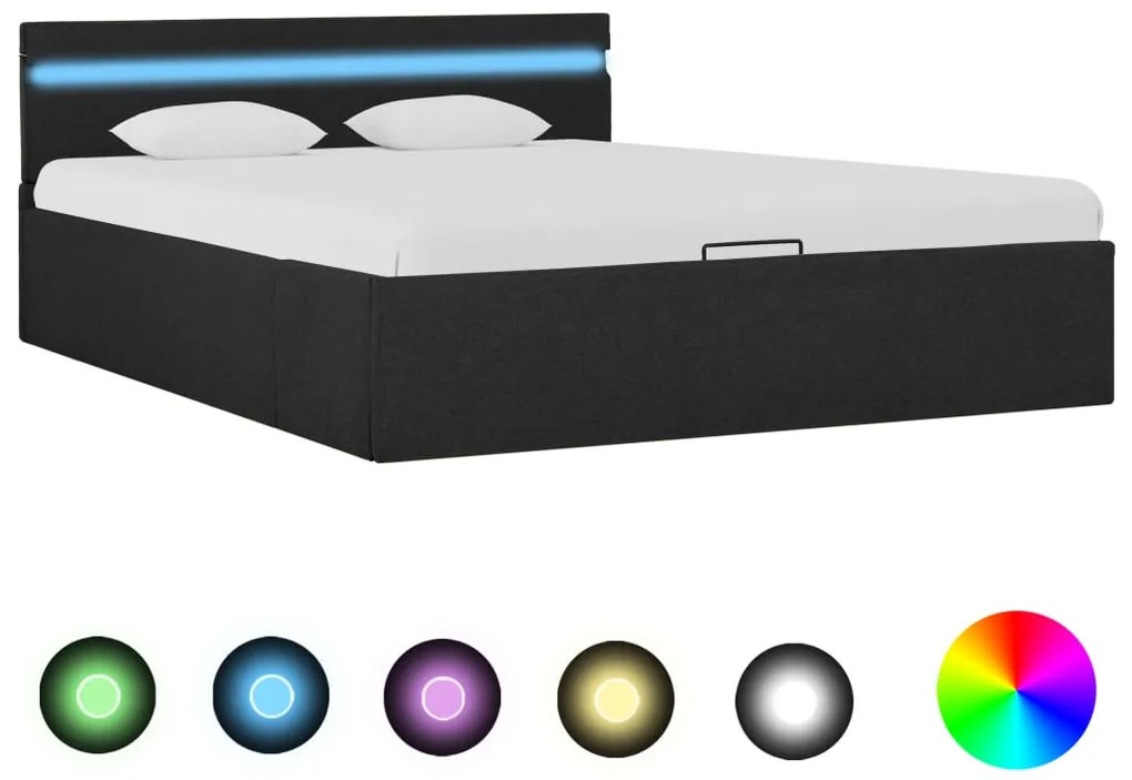 285603 vidaXL Cadru pat hidraulic cu LED, gri închis, 140x200 cm, textil