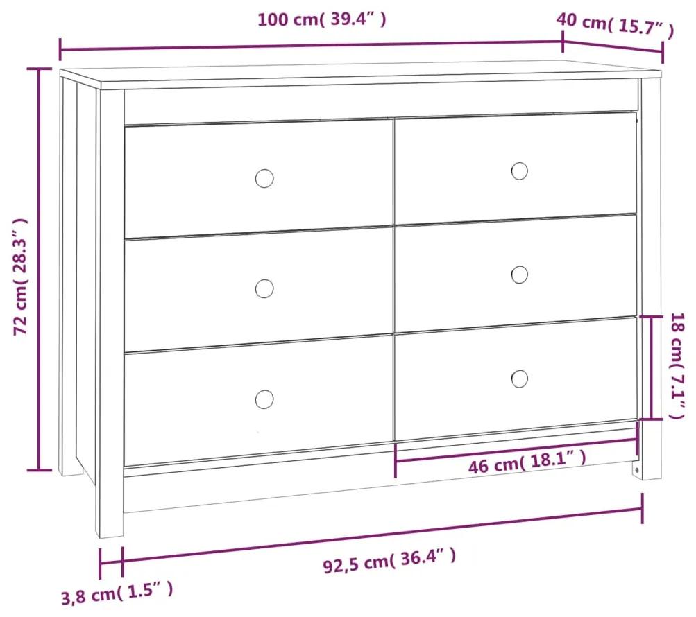 Dulap lateral, gri, 100x40x72 cm, lemn masiv de pin 1, Gri, 100 x 40 x 72 cm