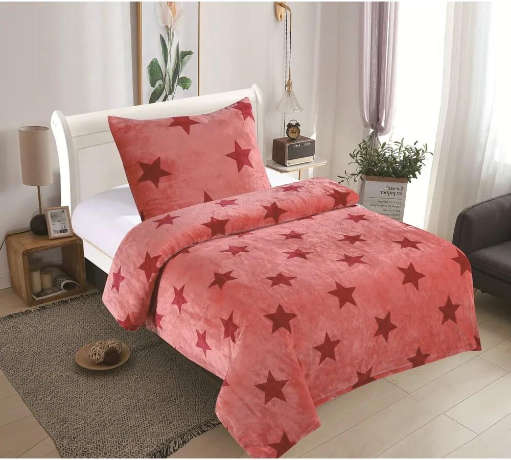Lenjerie de pat din micropluș My House Stars, 140 x 200 cm, roz