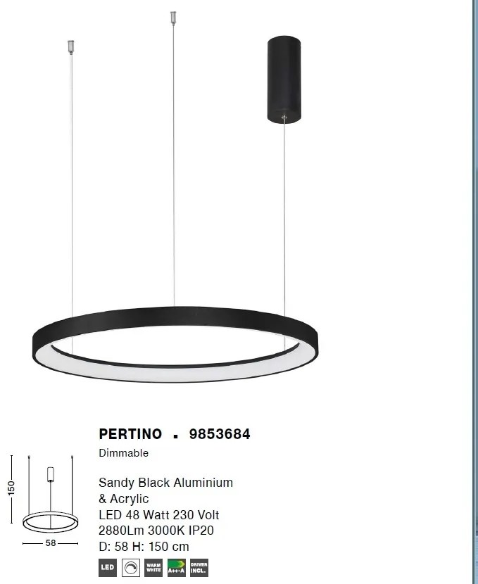 Lustra LED design modern circular PERTINO negru 48W NVL-9853684