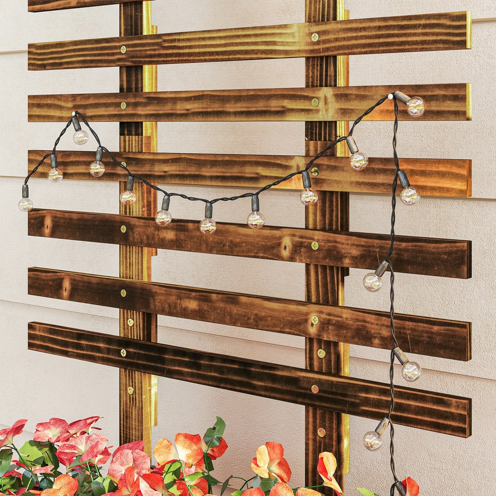 Outsunny Jardiniera cu Spalier pentru Plante Agatatoare si Roti, Jardiniera din Lemn de Brad cu Design Autodrenant, 65x31x147 cm, Maro Carbonizat