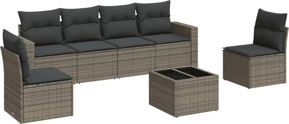 vidaXL Set canapele de grădină, 7 piese, cu perne, gri, poliratan