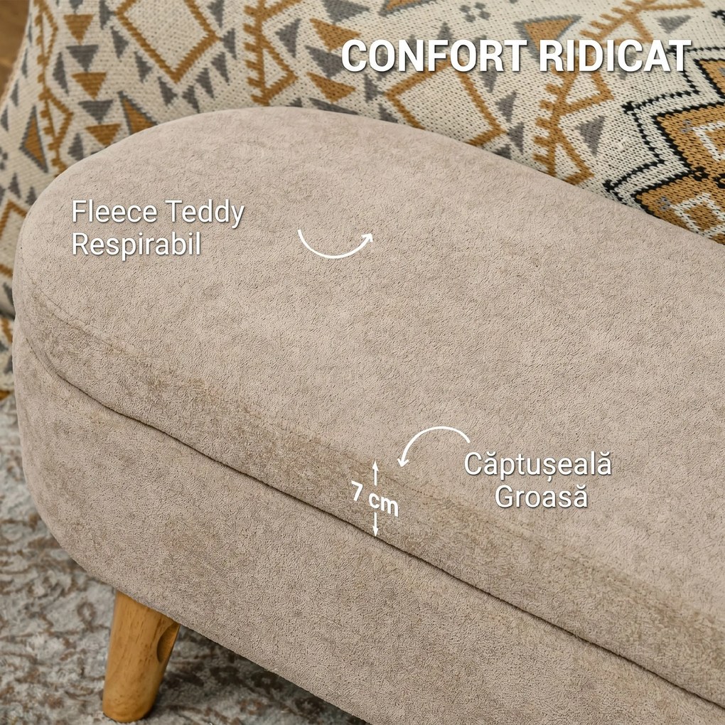 HOMCOM Bancă cu Spațiu de Depozitare Ascuns, Bancă Tapițată cu Picioare din Lemn și Poliester, 110x40x43 cm, Bej | Aosom Romania
