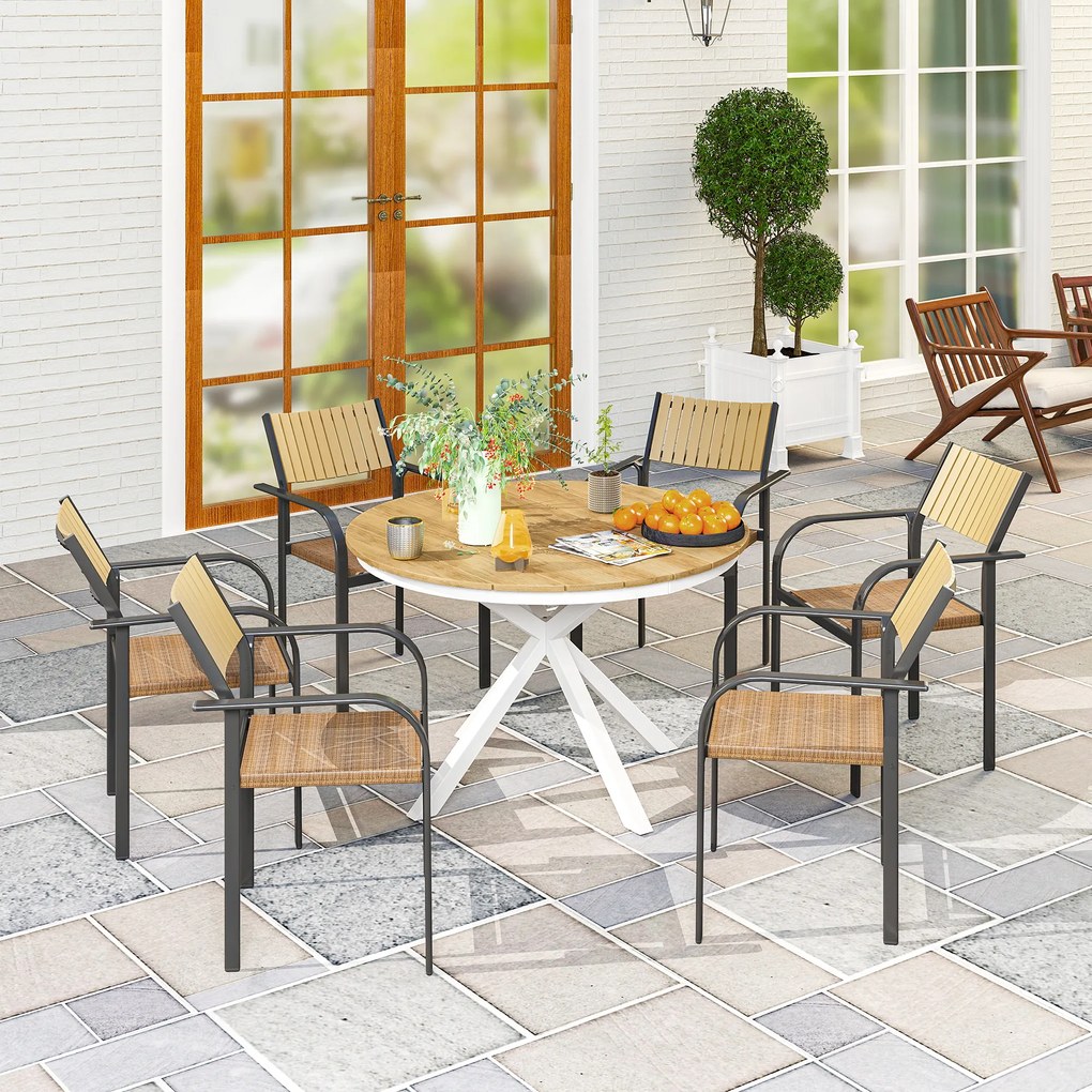 Outsunny Masă de grădină rotundă Ø 118 cm cadru din aluminiu pentru balcon, verandă, terasă, tec | Aosom Romania