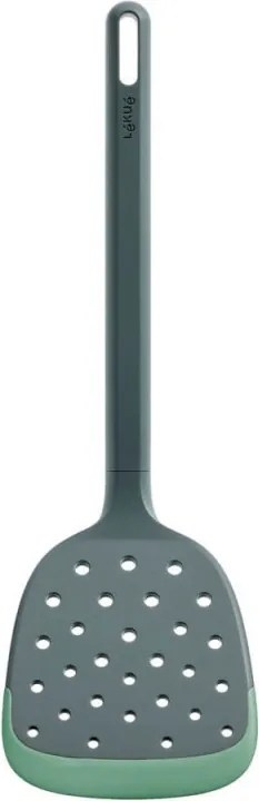 Spatula cu fante Lekue 1010182, 30,6 cm, Rezistenta la zgarieturi, 4/220 °C, Margine flexibila, Verde