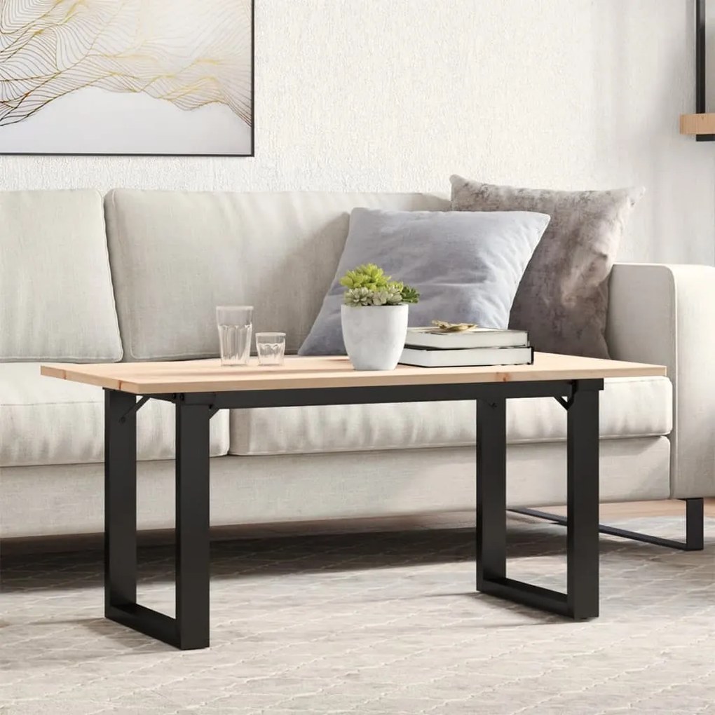 vidaXL Masă de cafea, cadru O, 90x40x45 cm, lemn masiv pin și Oţel