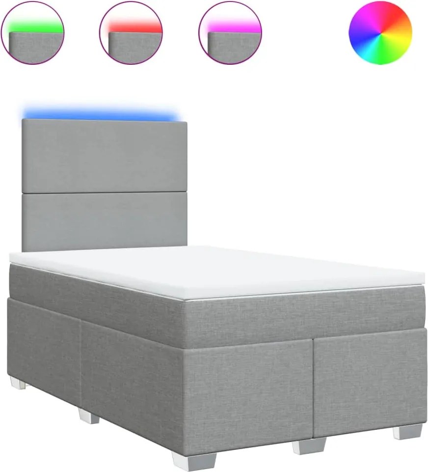 vidaXL Pat box spring cu saltea, gri deschis, 120x190 cm, textil