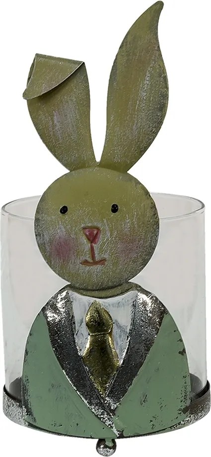 Suport lumanare, din sticla, 11x10x22 cm, Rabbit Boy