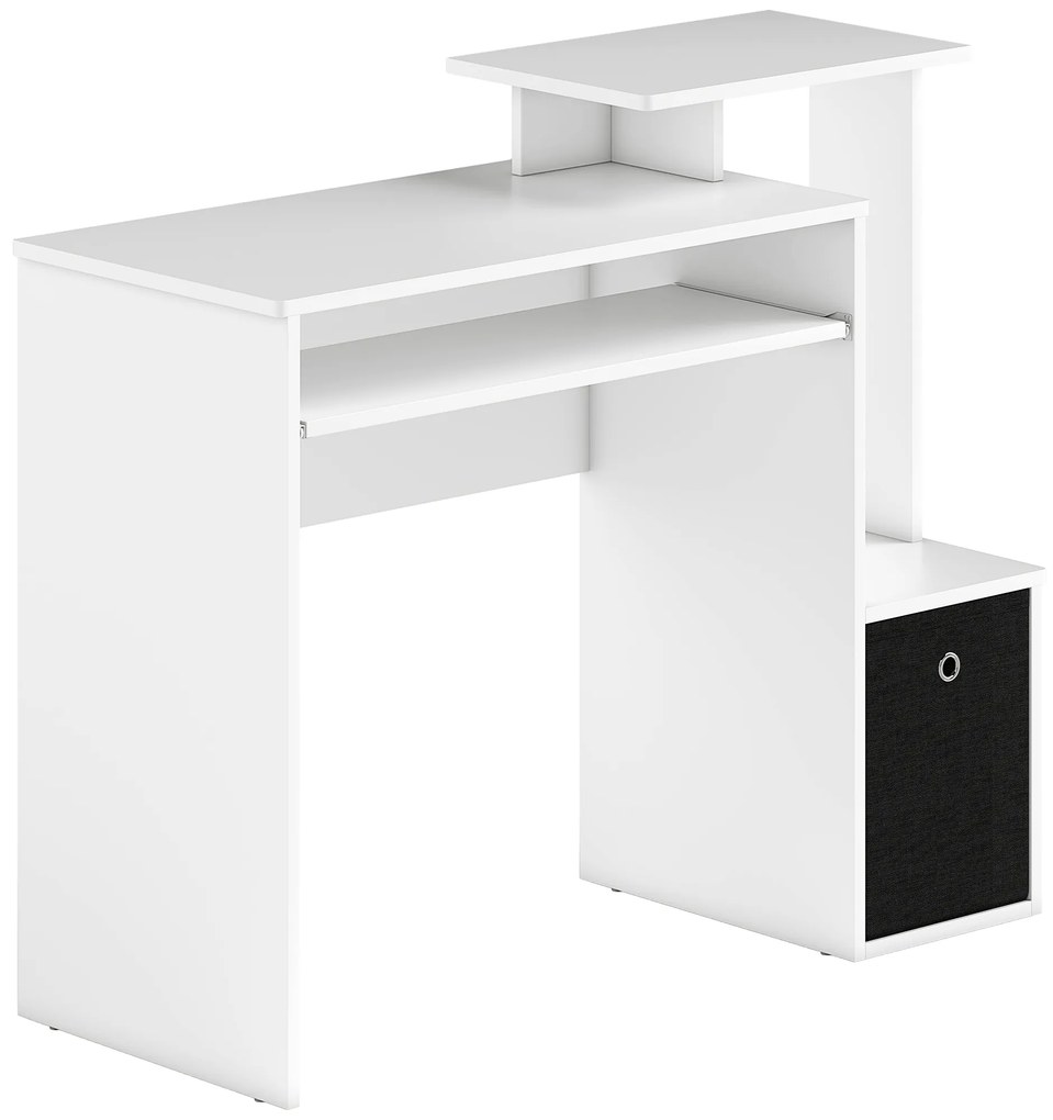 HOMCOM Birou modern pentru PC, birou pentru computer cu raft pentru tastatura, raft si spatiu de depozitare din material, 100x40x86.6cm, alb si negru