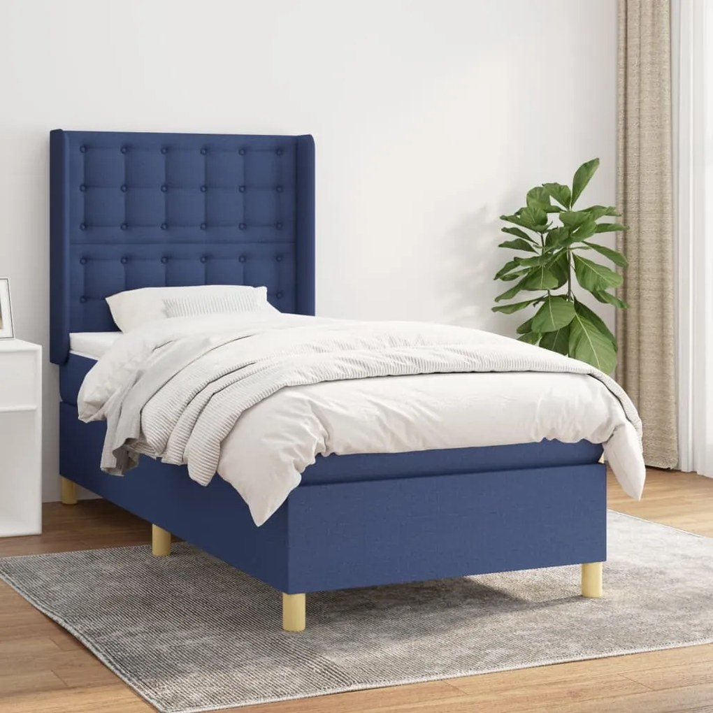 vidaXL Pat box spring cu saltea, albastru, 80x200 cm, textil