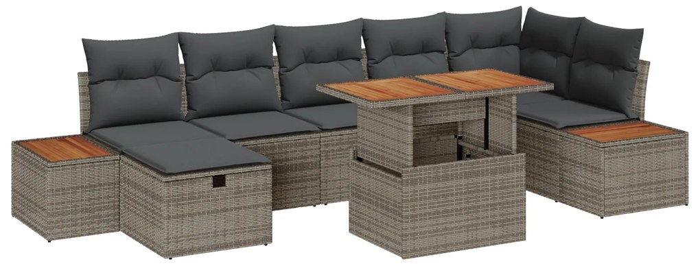 vidaXL Set de Canapea pentru Grădină din 8 Piese cu Perne Gri din Rattan Poly Acacia