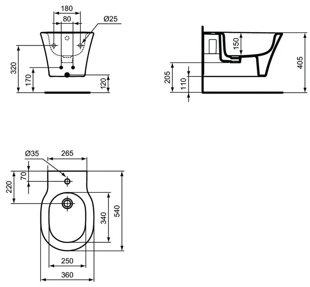 Bideu Ideal Standard Connect Air 54x36 cm, suspendat, alb - E233501