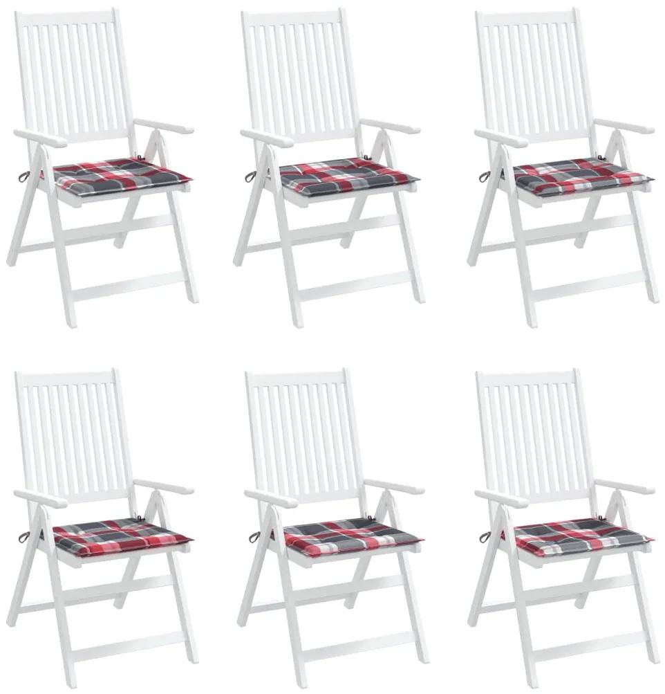 Perne scaun de gradina, 6 buc., rosu carouri, 50x50x3 cm textil 6, model rosu carouri, 50 x 50 x 3 cm