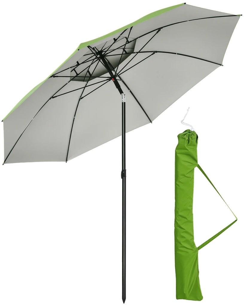 Outsunny Umbrelă de exterior rotundă inclinabilă protecție UV30, 8 tije de oțel și sac de transport inclus, verde | Aosom Romania