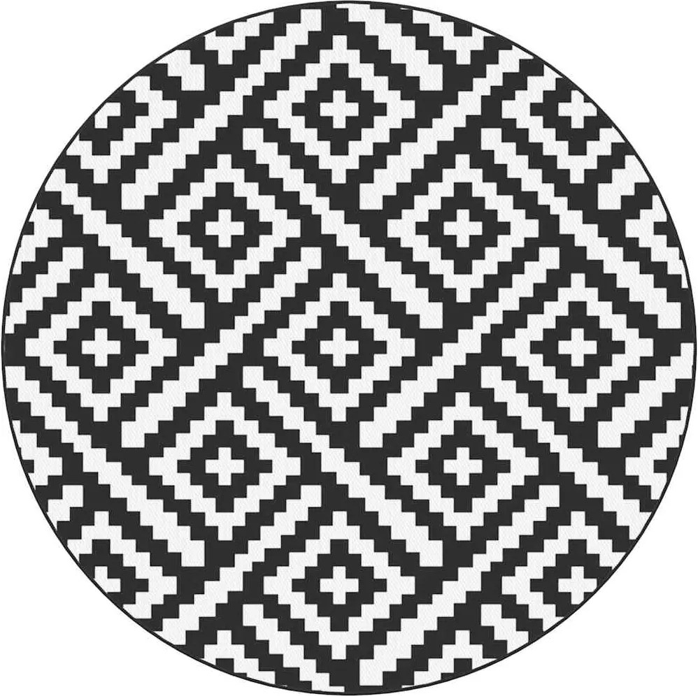 vidaXL Covor de exterior, ARAKIL alb și negru, Ø200 cm, PP