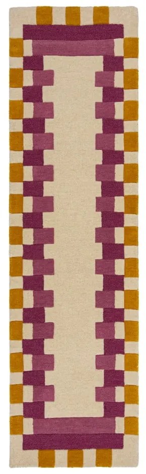 Covor tip traversă galben/roz țesut manual din lână 60x230 cm Kai Wool Border – Flair Rugs